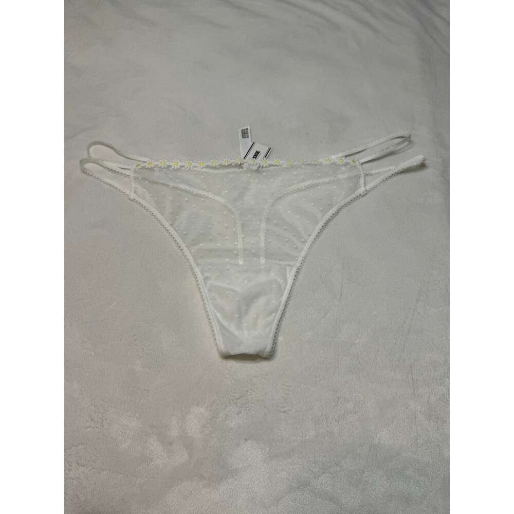 Victoria’s Secret PINK White Daisy Embroidered Mesh Thong Size 2XL - Picture 2 of 7